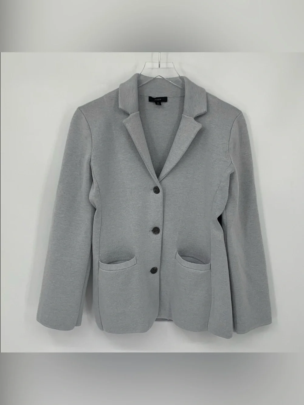 J Crew waisted sweater jacket blazer gray knit stretch pocket cardigan Small